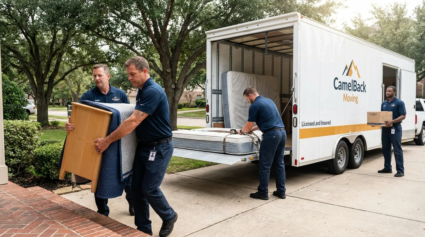 Crew loading residential truck for cross-state move from Hamilton, AL